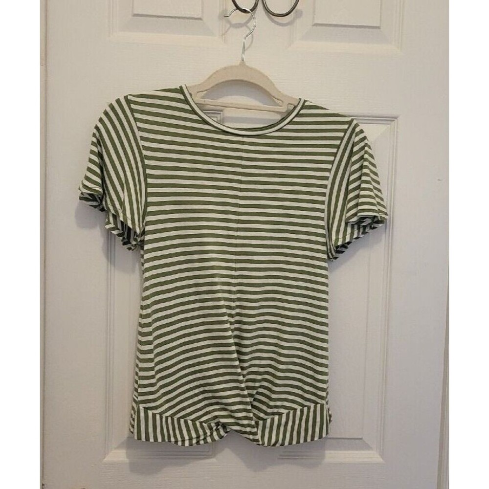 Banana Republic Green and White Striped Designer Tee  Twist Front Size S